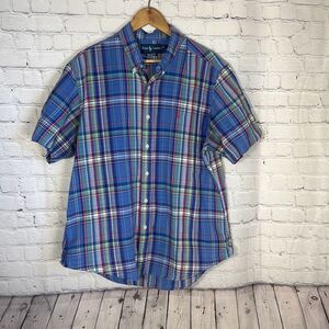 Ralph Lauren Mens Custom Fit Blue Yellow  Plaid Shirt  Button Down Shirt XL